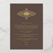 Bruin Trendy Lace Flourish Initialen Wedding Foto Folie Uitnodiging (Achterkant)