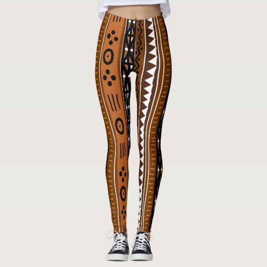 Bruin tribaal Boho-ontwerp Leggings (Voorkant)