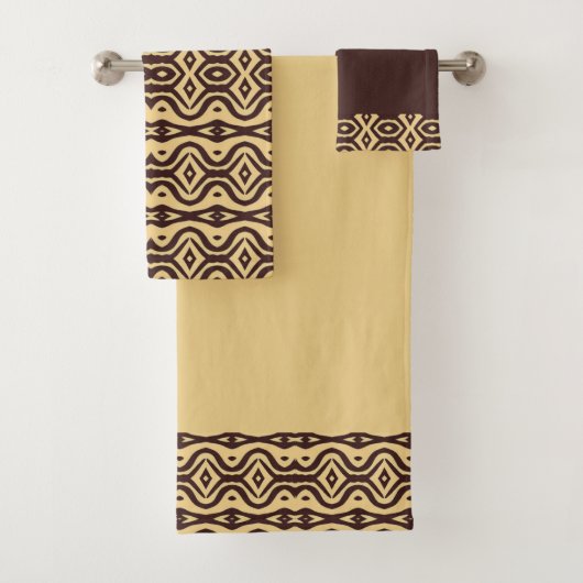 Bruin tribale gebogen patroon bad handdoek (Insitu)
