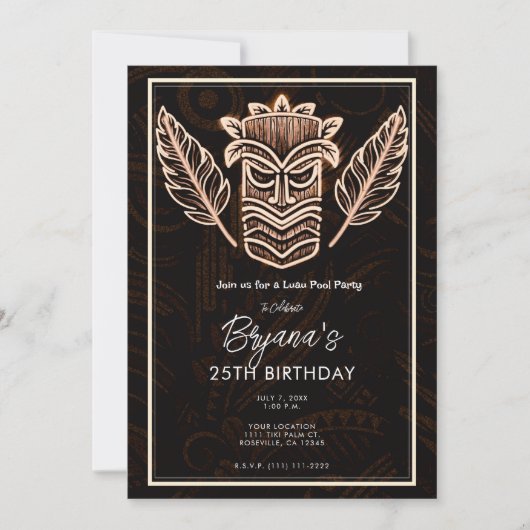 Bruin Tropisch  Tiki Verjaardagsfeest Kaart (Voorkant)