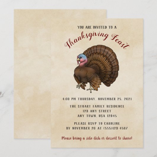 Bruin Turkije Thanksgiving binnenuitnodiging Kaart (Voorkant / Achterkant)