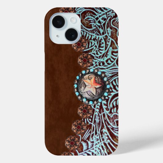 bruin turkooise western landschapsleer Case-Mate iPhone case (Achterkant)
