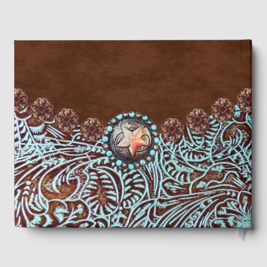 bruin turkooise western landschapsleer gastenboek (Achterkant)