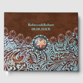 bruin turkooise western landschapsleer gastenboek (Voorkant)