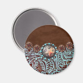 bruin turkooise western landschapsleer magneet (Voorkant / Achterkant)