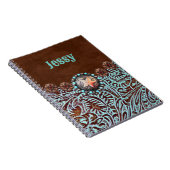 bruin turkooise western landschapsleer notitieboek (Rechterzijde)