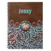 bruin turkooise western landschapsleer notitieboek (Voorkant)