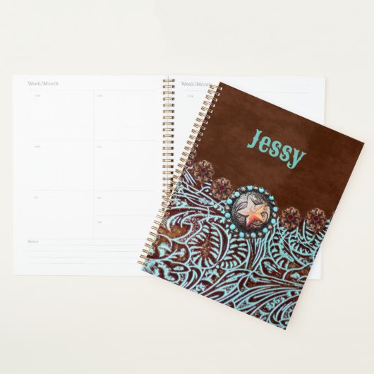 bruin turkooise western landschapsleer planner (Display)