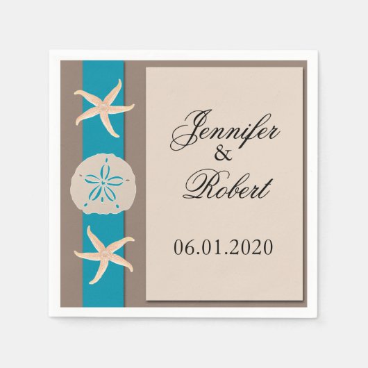 Bruin Turquoise Band bruiloft servet (Voorkant)