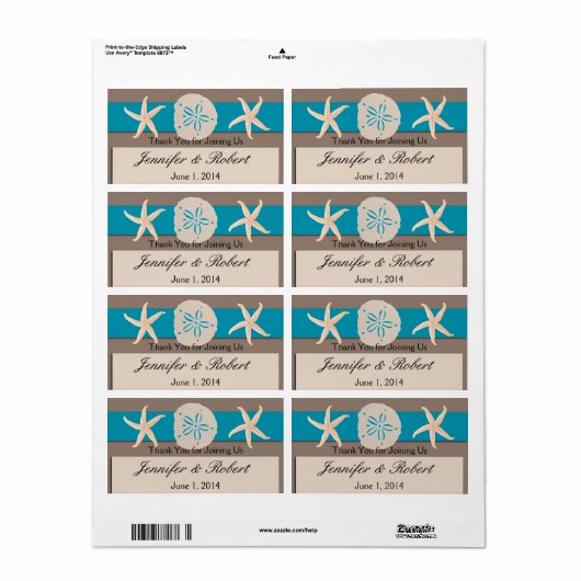 Bruin turquoise band bruiloft water fles label (Full Sheet)