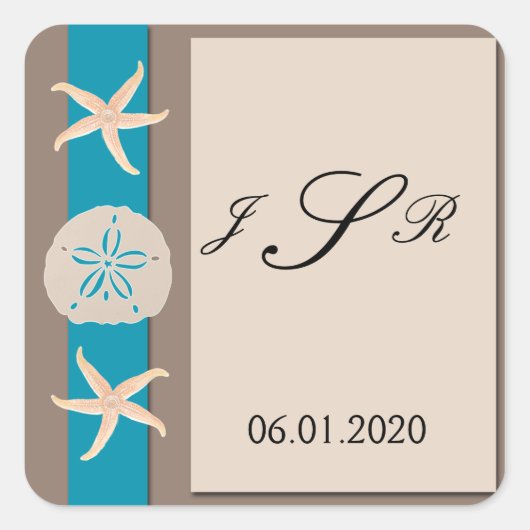 Bruin Turquoise Band Starfish Monogram Sticker (Voorkant)