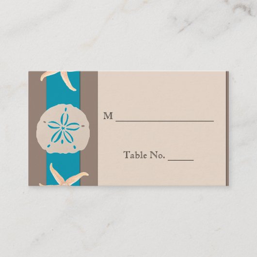 Bruin Turquoise Band Starfish Wedding Place Cards Plaatskaartje (Voorkant)