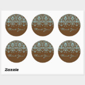 Bruin & Turquoise Blauw Damask Dank u Sticker (Vel)