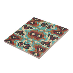 Bruin Turquoise Blauw Groen Sinaasappel Etnische T Tegeltje