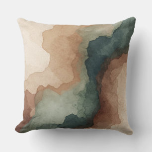 Bruin Turquoise Blauw Salie Groen Abstract Aquarel Kussen