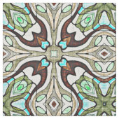 Bruin Turquoise Blue Retro Nouveau Deco Pattern Stof (Close Up)