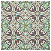 Bruin Turquoise Blue Retro Nouveau Deco Pattern Stof (Swatch)