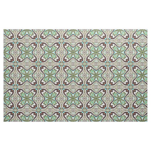 Bruin Turquoise Blue Retro Nouveau Deco Pattern Stof (Fat Quarter)