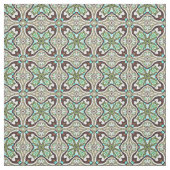 Bruin Turquoise Blue Retro Nouveau Deco Pattern Stof (Swatch)