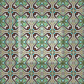 Bruin Turquoise Blue Retro Nouveau Deco Pattern Stof (Delen)