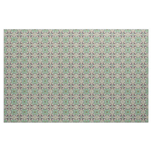 Bruin Turquoise Blue Retro Nouveau Deco Pattern Stof