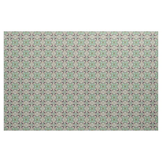 Bruin Turquoise Blue Retro Nouveau Deco Pattern Stof (Fat Quarter)