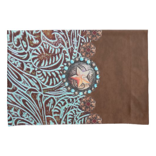 bruin turquoise cowboy western landenpatroon kussensloop (Voorkant-Rechts)