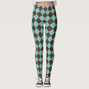 Bruin Turquoise Geruite Diamant Patroon Leggings
