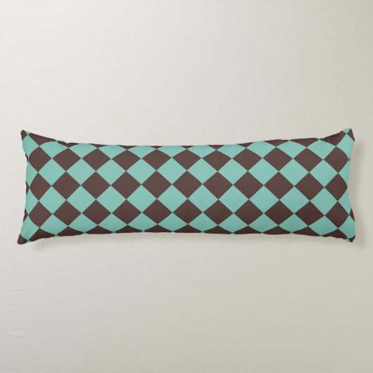 Bruin Turquoise Geruite Diamant Patroon Lichaamskussen (Voorkant)