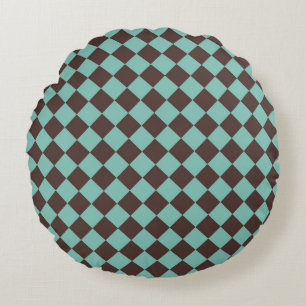 Bruin Turquoise Geruite Diamant Patroon Rond Kussen