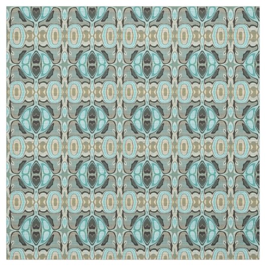 Bruin Turquoise Green Bali Batik Style Pattern Stof (Swatch)