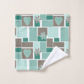 Bruin turquoise patchwork van vierkante lapjes  bad handdoek (Wasdoekje)