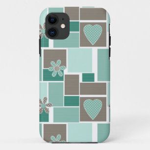 Bruin turquoise patchwork van vierkante lapjes  Case-Mate iPhone case
