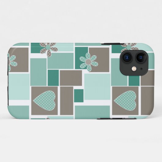 Bruin turquoise patchwork van vierkante lapjes Case-Mate iPhone case (Achterkant (horizontaal))