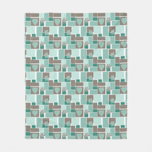 Bruin turquoise patchwork van vierkante lapjes fleece deken