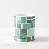 Bruin turquoise patchwork van vierkante lapjes koffiemok (Center)