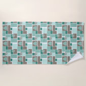 Bruin turquoise patchwork van vierkante lapjes strandlaken (Voorkant)
