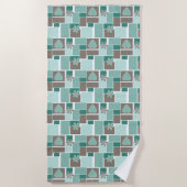 Bruin turquoise patchwork van vierkante lapjes strandlaken (Voorkant)
