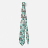 Bruin turquoise patchwork van vierkante lapjes stropdas (Voorkant)