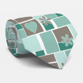 Bruin turquoise patchwork van vierkante lapjes stropdas (Opgerold)