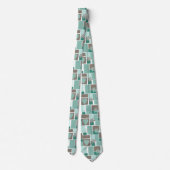 Bruin turquoise patchwork van vierkante lapjes stropdas (Achterkant)
