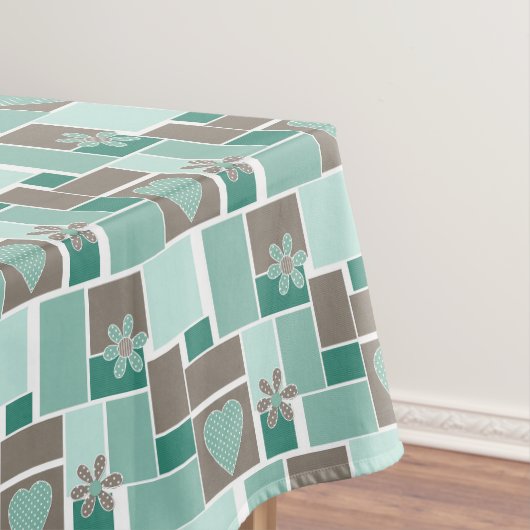 Bruin turquoise patchwork van vierkante lapjes tafelkleed (Voorbeeld)