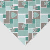 Bruin turquoise patchwork van vierkante lapjes tissuepapier (Detail)