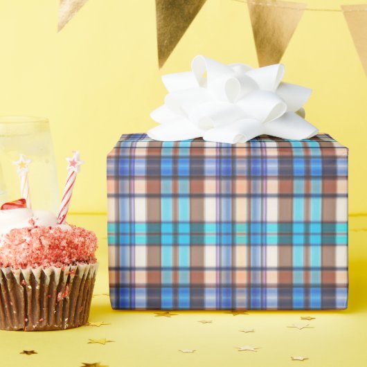 Bruin & Turquoise Plaid Cadeaupapier (Verjaardagsfeest)