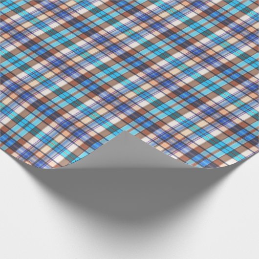 Bruin & Turquoise Plaid Cadeaupapier (Hoek)