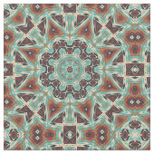 Bruin Turquoise Red Oranje Aztec Mosaic Pattern Stof (Close Up)