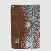 Bruin turquoise western landpatroon monogram golfhanddoek (Voorkant)