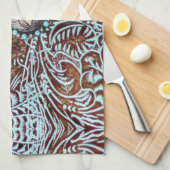 Bruin turquoise western landpatroon monogram theedoek (Quarter Fold)