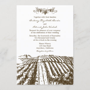 Bruin Tuscan Winery Vineyard Wedding Invitations Kaart