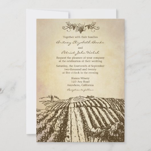 Bruin Tuscan Winery Vineyard Wedding Invitations Kaart (Voorkant)